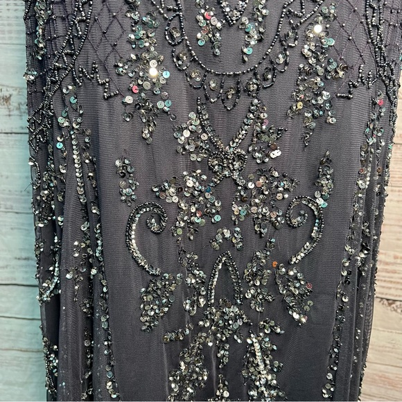 Pisarro Nights Beaded Mesh Column Gown Size 8 Slate Gray Beaded‎ Sequins NWT - Picture 15 of 17